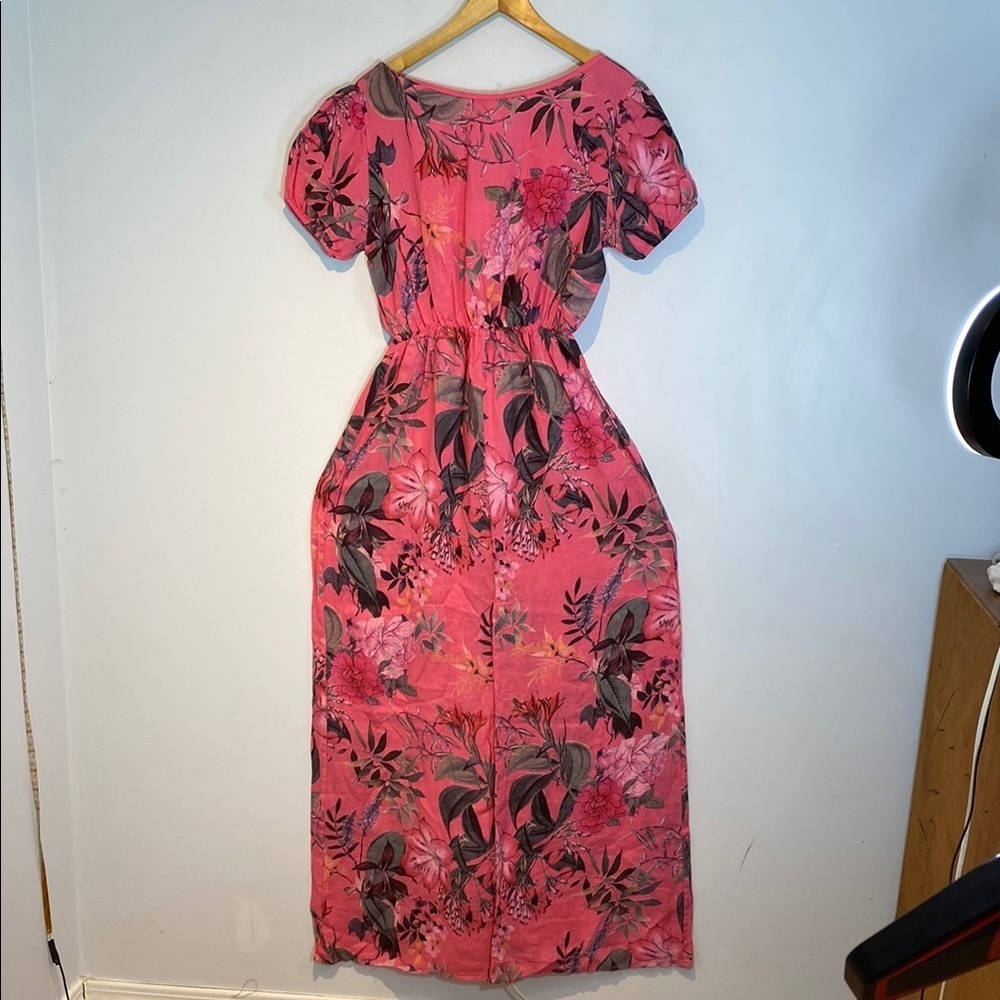 Marisa & Marie 100% linen puff sleeve maxi dress floral size small NWT - Picture 4 of 14